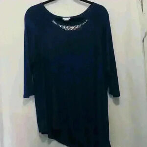 Jacqueline Smith asymmetrical Emerald blue size medium Tunic Top rhinestone